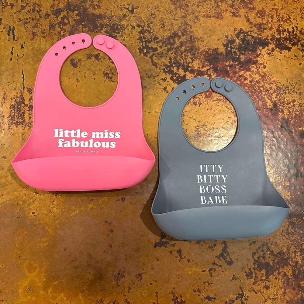2 pack of Bella Tunno Silicone Bib Set - Pink and Gray